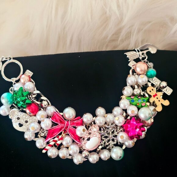 Betsey Johnson Holiday Christmas Statement Bib Choker Necklace Bracelet Set NEW - Picture 11 of 16